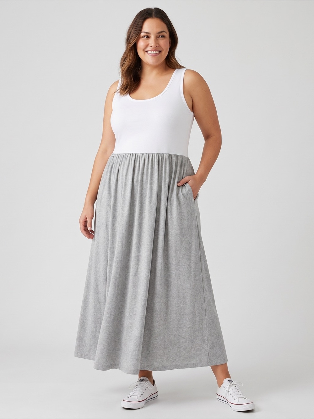 Smash + Tess White and Gray Tank Midi Dress